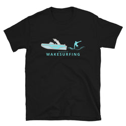 Lake Life Wakesurfing Boat & Surfer Short-Sleeve Unisex T-Shirt